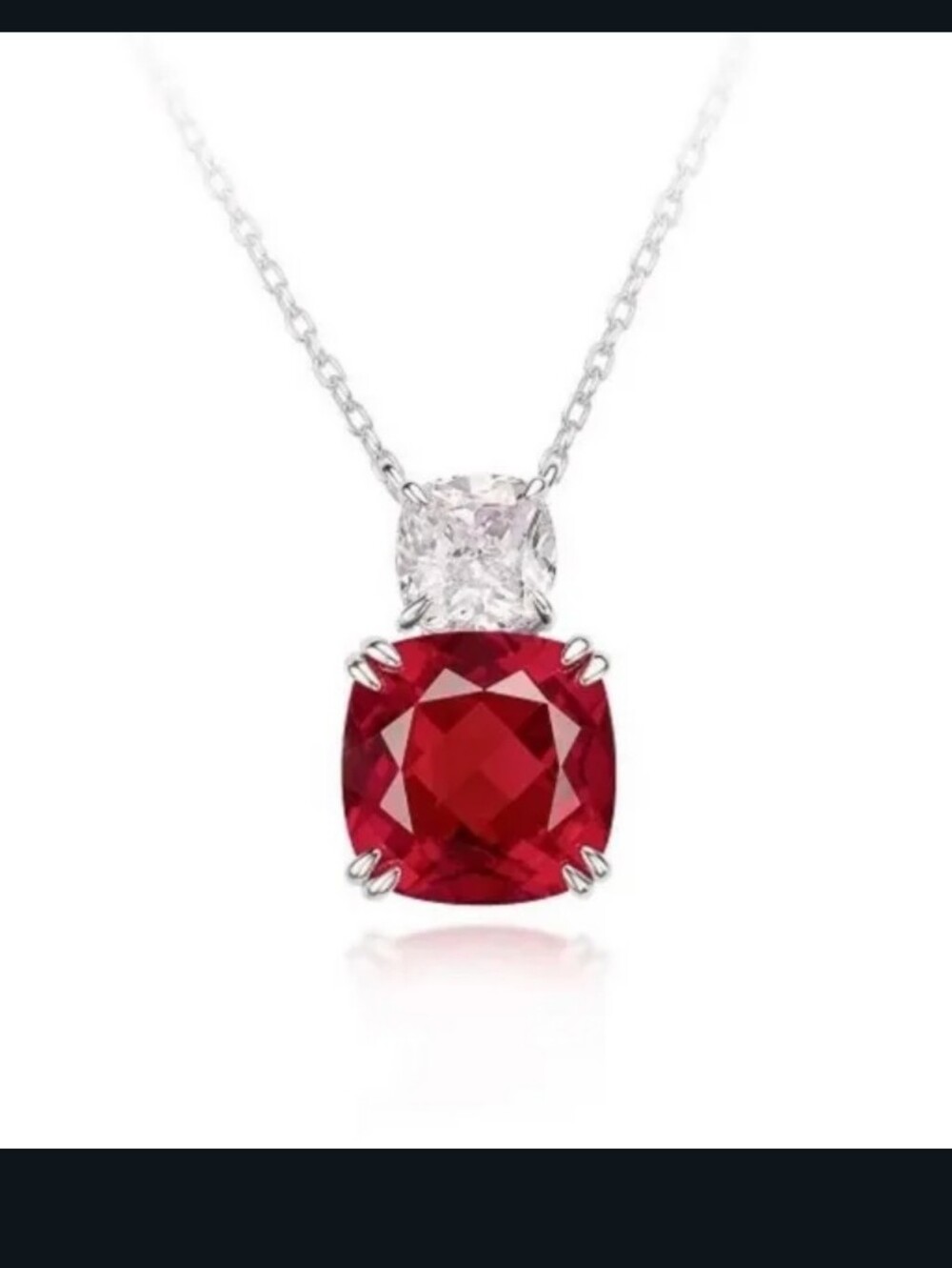 Luxury Red Ruby And Diamond 18k White Gold Necklace - Picture 2 of 4